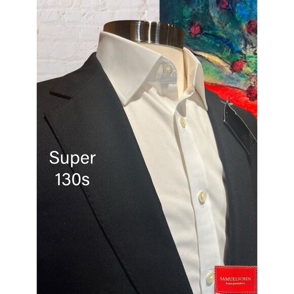 New Samuelsohn Blazer 40R Solid Black Sport Jacket Honeycomb Super 130s - Picture 3 of 16